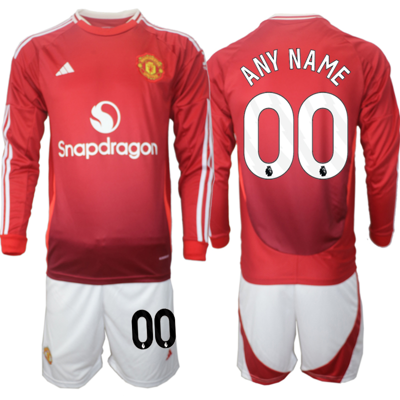 Men 2024-2025 Club Manchester United home Long Sleeves Red Customized Soccer Jersey->manchester united jersey->Soccer Club Jersey